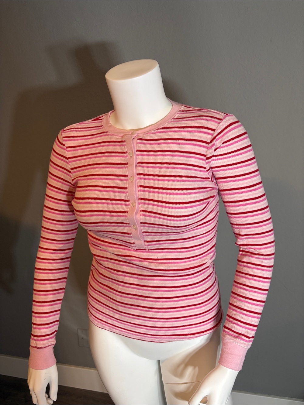 Victoria's Secret Pink Striped Long Sleeve Henley